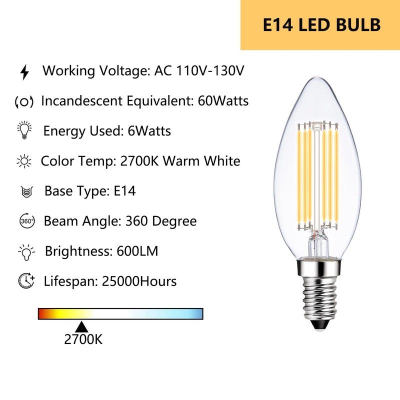 Sunaiony E14 Light Bulbs LED Warm White 2700K 60W Dimmable