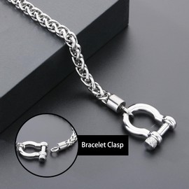 Azubpi 316 Mens Women Silver Stainless Steel Dragon Bone Chain Bracelet Horseshoe Bolt Anchor Clasp 8.26" Nautical Jewelry for Men Women, Unisex