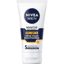 NIVEA MEN Face Cream SPF 15 for Sensitive Skin (1 x 75 ml), Moisturising Face Cream for Men, 0% Alcohol, Men's Cream with Sensitive and Irritated Skin, Sun Cream for the