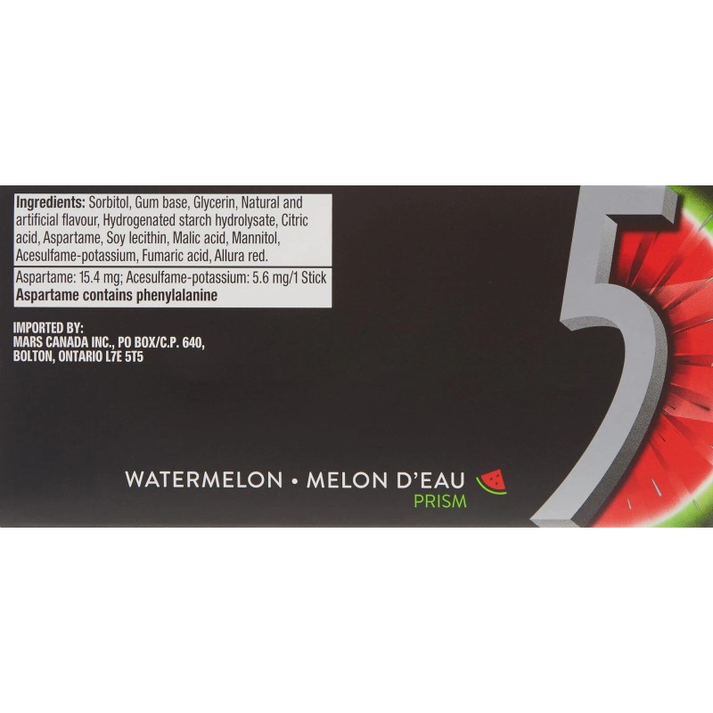 5 Wrigley 5 Prism Electric Watermelon Gum, 10ct x 15pcs,