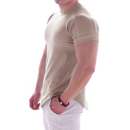 Magiftbox Mens Muscle Cotton Lightweight Workout Short Sleeve T-Shirts Gym Sweat Tee T24_Khaki_US-M