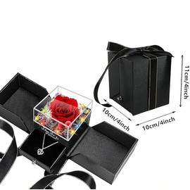 NKFOOPDU Preserved Real Roses - Gift Box, Necklace w/ 'I Love You' in 100 Languages - Mom, Eternal Rose, Forever Rose for Mum, Presents for Women, Necklace Box, Medium