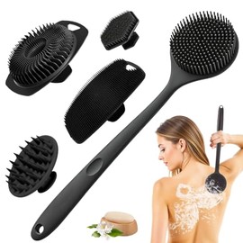 Set Cepillos Corporales Silicona Limpiador Baño Hombres Mujeres Cepillo Espalda Mango Largo Facial Champú Cuero Cabelludo Masaje Limpieza Profunda