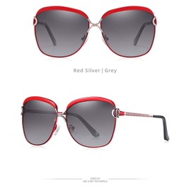 Barcur Polarized Sunglasses for Women Luxury Style Oversize Frame Large Gradient Lens (Red Gray)
