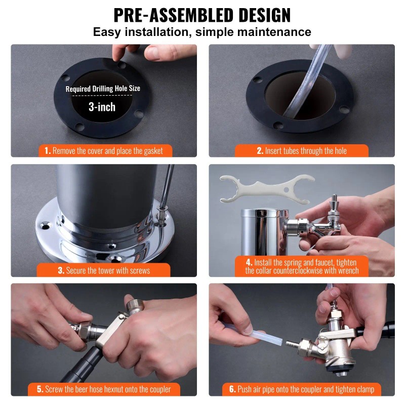 Dual Tap Stainless Steel Keg Beer Tower Dispenser with CGA320