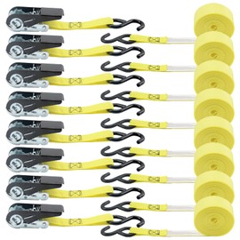 XSTRAP STANDARD Ratchet Tie Down Straps - 8PK - 1'' x 10 ft - 900 LB Break Strength Cargo Straps for Moving Appliances, Lawn Equipment, Motorcycle Yellow