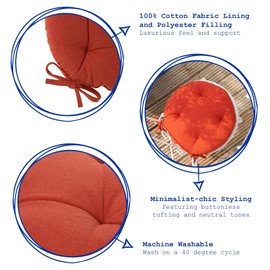 Harbour Housewares Paprika Seat Pads for Dining Chairs - 40 x 40cm - Pack of 2 - Round Garden Seat Cushions with Ties Soft Padded Pillow Indoor Kitchen Cushion Outdoor Patio Garden Chair Pads