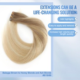 Sixstarhair Tape In Hair Extensions Real Human Hair Extensions Tape In Ash Brown Fading into Dirty blonde with Platinum Blonde Highlights Hair Extensions 20 Pieces [Color B8-18-60#-22 inch]