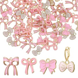 TEHAUX 60pcs Enamel Bowknot Charms, Pink Bow Tie Charms for Jewelry Making Dangle Cute Bow Connector Pendants for Earrings Necklaces Bracelets DIY Craft Charms