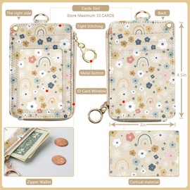 bolimoss Floral Lanyard Wallet & ID Badge Holder 2-in-1, Cute Women Badge Holder with Lanyards, Leather ID Badges Holder for Nurse Teacher Student Office（Flowers Rainbows）