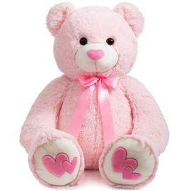 HollyHOME Giant Teddy Bear Stuffed Animal Large Bear Plush with Red Heart for Girlfriend and Kids Holiday Toy Gift 36 inch Pink