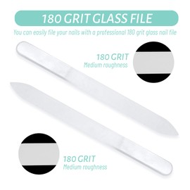 VEGCOO Set mit 3 Nagelfeilen aus Glas mit Etui – 1 Nagelfeile mit Körnung 180, 1 Polierfeile, 1 Nagelhautschieber, Nagelfeile für Acrylnägel und Naturnägel (weiß)
