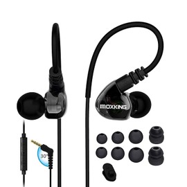 MOXKING Running Sports Earbud Headphones Wired Over Ear In Ear Headsets Noise Isolation waterproof Earbuds Enhanced Bass Stereo Earphones with Microphone and Remote for Running Jogging Gym (black)