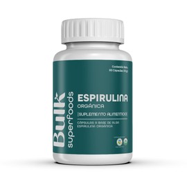 Bulk Superfoods Espirulina Orgánica 100 Natural Cápsulas 500 Suplemento Alimenticio Base Alga Spirulina Gluten Multivitaminico Hombre Mujer