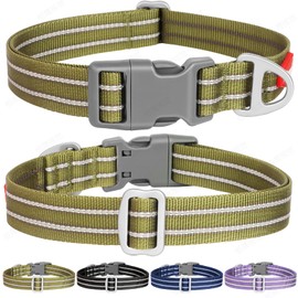 Tacwild Reflective Adjustable Dog Collar, Puppy Collar with D-Ring Buckle - Durable Safety Nylon Collar for Small, Medium, Large Dogs (Green-S)