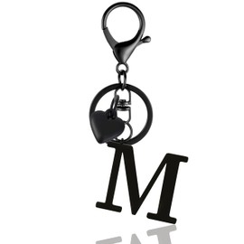 ANHBKAR Stainless Steel Black Alphabet Keychain A-Z for Women, Girls - Cute Initial Letter Accessories with Key Ring, Heart for Purse, Bag Charms and Backpack (M BLACK)