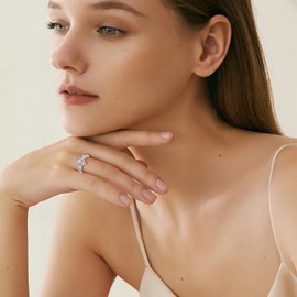 Lwsary Infinity Cross Ring 925 Sterling Silver 18K White Gold Plated Christian Religious Ring Heart October Birthstone Pink Tourmaline Ring Jewelry Gifts for Women Size5