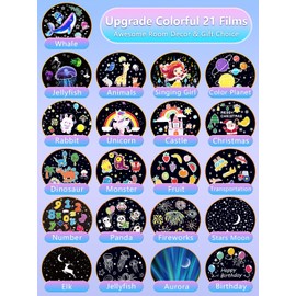 Night Light for Kids + 21 Sets of Films, Night Lights Projector for Kids Bedroom, Ceiling, Galaxy Projector for Baby Girls Boys with 360° Rotation, Dimmable for Birthday, Christmas, Gifts, Room Decor