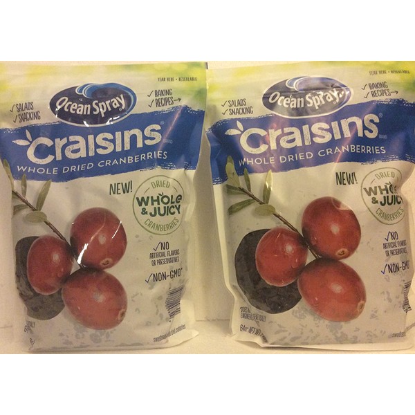 Ocean Spray Craisins ( 2 PACK SUPER SAVER ) Whole & Juicy Dried Cranberries Non-GMO 64 Oz Each Releasable Bag