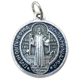 GTBITALY 60.048.31 Medal of Saint Benedict Silver Enamel Size 2 cm with Ring, Silver