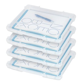 IRIS USA Board Game Storage Craft Organizer Box with Snap-Tight Latch Lid, 4-Pack Portable Plastic Case Bin for Puzzles, Magazines, Hobbies, Art Supplies, Fits 8.5" x 11" & A4 Papers, Slim, Clear