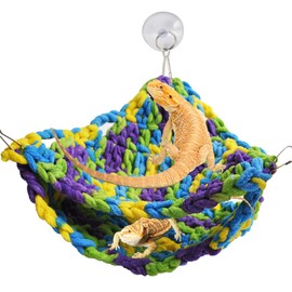 kathson Soft Bearded Dragon Hammock Double-Layered Reptiles Hammock Swing Hanging Bed with 6 Pcs Suction Cups & Hooks Tank Accessories Hammocks for Small Lizard Leopard Gecko Chameleon(Triangular)