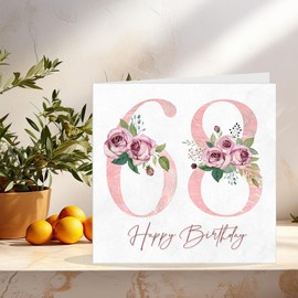 68th Birthday Card for Women - Floral 68th Birthday Cards for 68 year old woman Sixty Eight, Sixty Eighth Ladies Nan Grandma Mum Aunt Sister Mom Friend