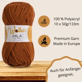 Wollidu Mila Yarn for Crochet and Knitting, 10 x 50 g/133 m, Knitting Yarn, 100% Polyacrylic, Crochet Yarn, Fox Brown