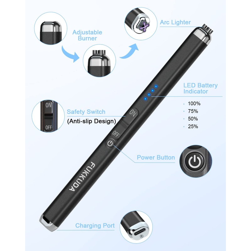 FUKKUDA Upgraded Dual Arc Electric Candle Lighter - USB Rechargeable,