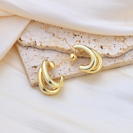 WATEFOER Gold Hoop Earrings for Women 14K Gold Plated Chunky Gold Hoop Earrings Lightweight Thick Hypoallergenic Earrings Double Open Hoop Fashion Jewellery Gifts, Copper, No Gemstone