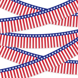 2 Pack 1.2 x 20 ft Patriotic Red White Blue Metallic Foil Fringe Garland, American Flag USA Streamers, Stars & Stripes Tinsel Banner for 4th of July, Memorial Day, Independence Day Decorations