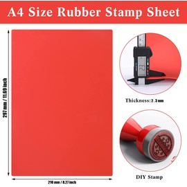 Laser Rubber Sheet Pad, Stamp Rubber Laser for Engraving Machine to Make Sealer Stamp, Rubber Stamp Sheet for DIY Crafts Stamp Engraving Machines, A4 Size 297 x 211 x 2.3 mm (Red)