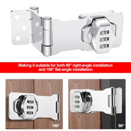 1 Pack Password Rotary Hasp Locks, Collapsible Solid 304 Stainless Steel File Cabinet Lock Desk Drawer Lock, for 90 Degree and 180 Degree Drawers, Dabinets, Doors, Flip Barn Door, Outdoor (White)