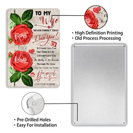 Vintage To My Wife Metal Tin Sign Never Forget That I Love You Valentine's Day Gifts For Wife From Husband Signs for Home Kitchen Bar Garage Wall Art Plaque 8x12 Inch