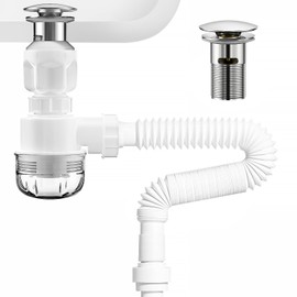 BOTEMY Polished Bathroom Sink Drain Kit with Flexible Sink Drain Pipe -No Tool Installation,11.8-28.4" Anti-Odor Expandable Sink P-Trap,1.25"-1.5" Pop Up Stopper &Strainer Hair Catcher(with Overflow)