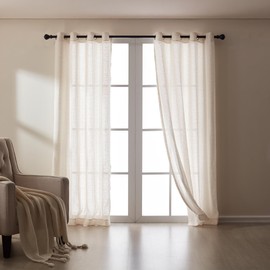 SLEEP ZONE Linen Jacquard Sheer Curtain, Triangle Textured Light Filtering Window Curtain Panels for Living Room Bedroom, 42" × 63" Beige