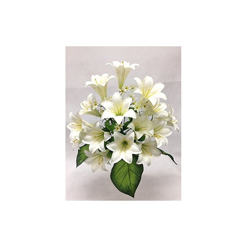 Silk Flower Garden 15 Heads Easter Lily Bouquet, Cream