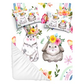 GPLYFBU Bunny King Size Sheets Set 78"X80" Soft Microfiber Fitted Sheet with 2 Pillow Cases 16" Deep Pocket Bed Printed Bedroom Decor Sheet Set