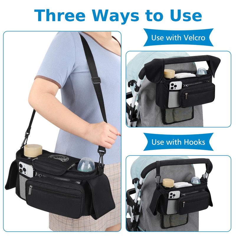 Accmor Universal Stroller Organizer with Insulated Cup Holder Detachable Phone