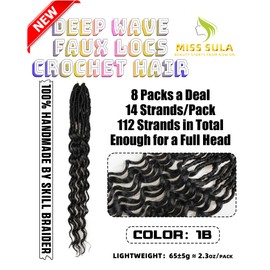 Deep Wave Faux Locs Crochet Hair- 24 Inches 8 Packs Pre Looped Natural Black 112 Strand Synthetic Hair Extensions, Soft Goddess Locs Braids with Long Deep Wave Curly Ends(24"-8 Packs,1B)