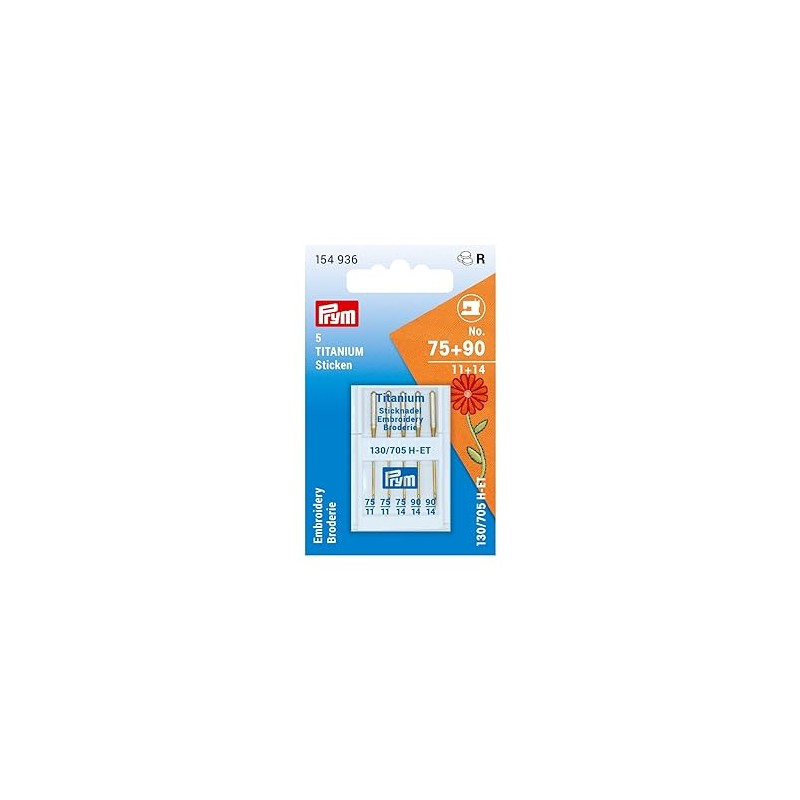 Prym Sewing Machine Needle Gold Embroidery 75+90, Silver, One Size