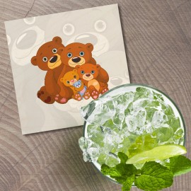 Unbranded Cute Bear Family Animal 4'' X 4'' Square Wooden Coaster