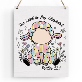 Easter Decoration Religious Lord's Prayer Easter Bunny Decor Easter Front Door Decor, Wooden Sign Wall Art Decor for Farmhouse Home Porch Bedroom Living Room Office-The Lord is my Shepherd