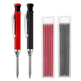 2 Pack Carpenter Pencils Mechanical Pencils with 12 Refills, Upgraded Construction Pencils with Built-in Sharpener, Woodworking Marking Tools Pencil Markers with Metal Clip for Architect (2 Colors)