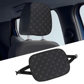 Hovom Car Headrest Cover, Soft Breathable Leather Front Seat Head Rest Cover for Cars, Waterproof Automotive Headrest Protector, Universal Interior Car Accessories Decoration (Black+Gray)