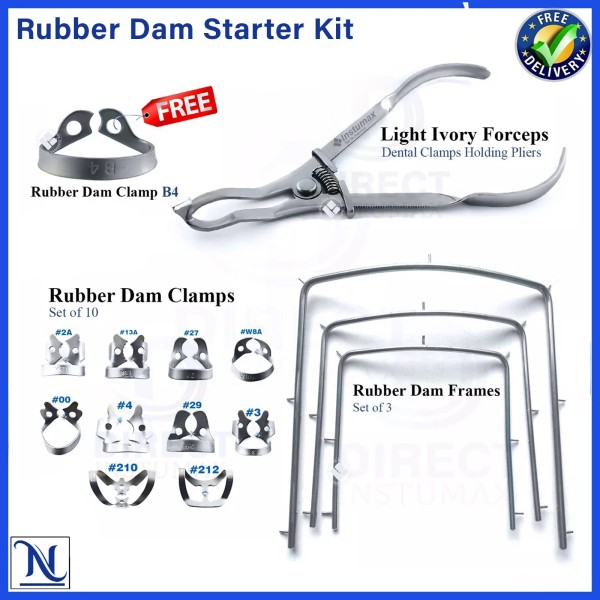 INSTUMAX Dental Instruments Rubber Dam Starter Set of 15 Tools