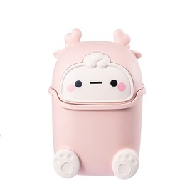 Plastic Trash can Creative Mini Desktop Trash can with lid Small Home Office Cleaning Trash Desktop Storage bin with 50 Trash Bags (Pink)
