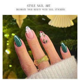 JMEOWIO Nail Foil UV Hardening Christmas Glitter French Tip UV Gel Nail Strips Nail Stickers Nail Stickers Nail Art Decoration Nail Design Accessories