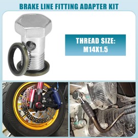 A ABSOPRO Car Brake Line Fitting Adapter 1.26" Length M14x1.5 Brake Line Thread Single Hollow Bolt with 2 Copper Washers