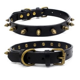 Spiked Dog Collars, Neck Strap Leather Puppy Cute Collar Punk Rivet Studded Durable with Buckle Adjustable for Small Medium Large Dogs black S